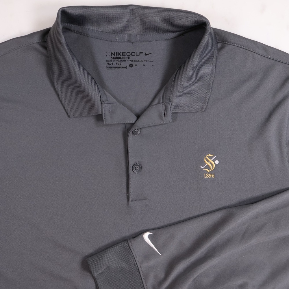 Nike Golf Mens Dri-FIT Long Sleeve Polo Shirt Gray Standard Fit Medium S 1896